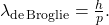 \lambda_{\mathrm{de \, Broglie}} = \frac{h}{p}.